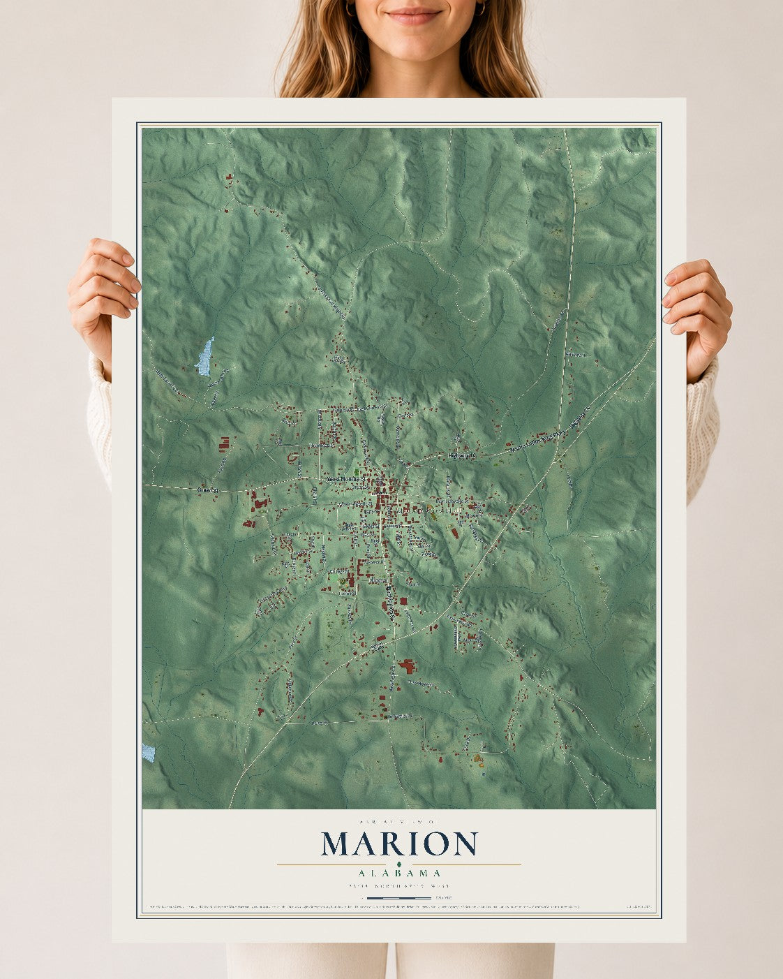 Map of Marion, Alabama, 24 x 36 inch unframed archival matte print
