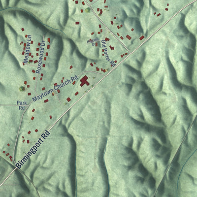 Close-up of the map of Maytown, Alabama print showing street and building detail