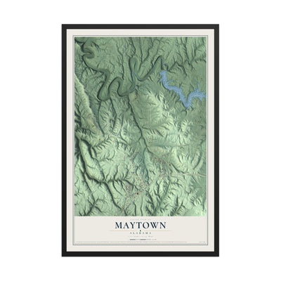 Map of Maytown, Alabama, 12 x 18 inch print in a black wood frame