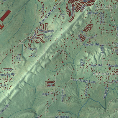 Second close-up of the map of McCalla, Alabama print showing more streets and buildings
