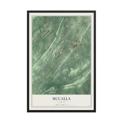 Map of McCalla, Alabama, 12 x 18 inch print in a black wood frame