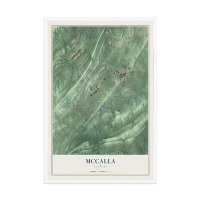 Map of McCalla, Alabama, 12 x 18 inch print in a white wood frame