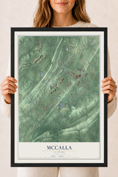 Map of McCalla, Alabama, 18 x 24 inch print in a black wood frame