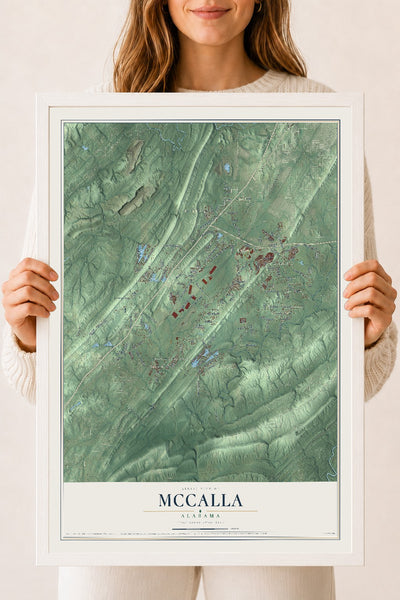 Map of McCalla, Alabama, 18 x 24 inch print in a white wood frame