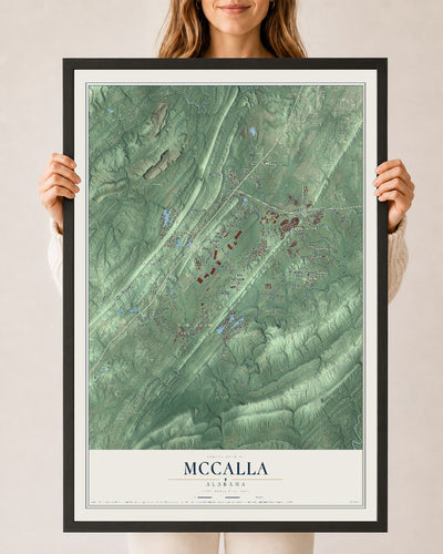 Map of McCalla, Alabama, 24 x 36 inch print in a black wood frame