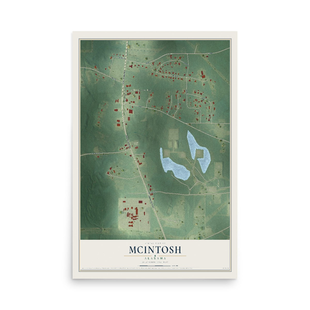 Map of McIntosh, Alabama, 12 x 18 inch unframed archival matte print
