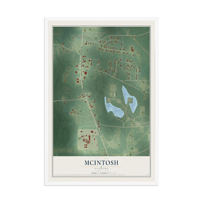 Map of McIntosh, Alabama, 12 x 18 inch print in a white wood frame