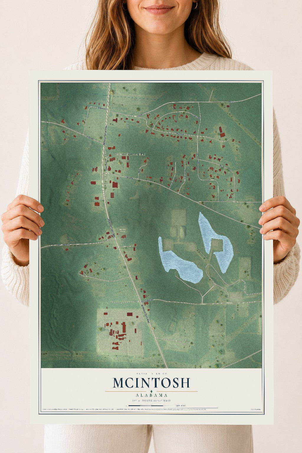 Map of McIntosh, Alabama, 18 x 24 inch unframed archival matte print