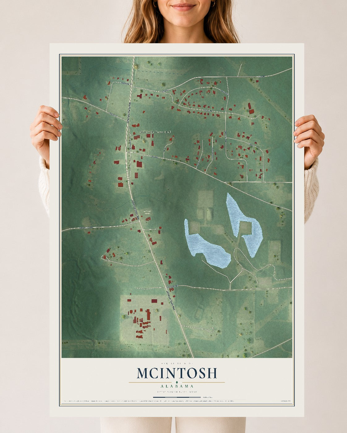 Map of McIntosh, Alabama, 24 x 36 inch unframed archival matte print
