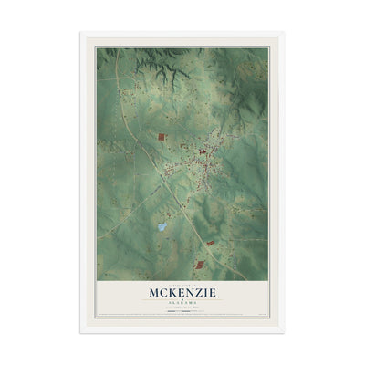 Map of McKenzie, Alabama, 12 x 18 inch print in a white wood frame