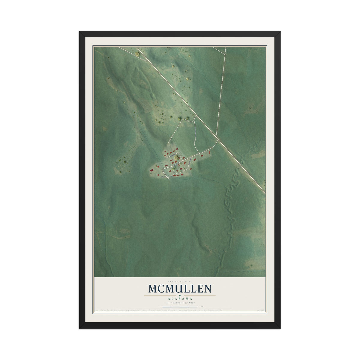 Map of McMullen, Alabama, 12 x 18 inch print in a black wood frame