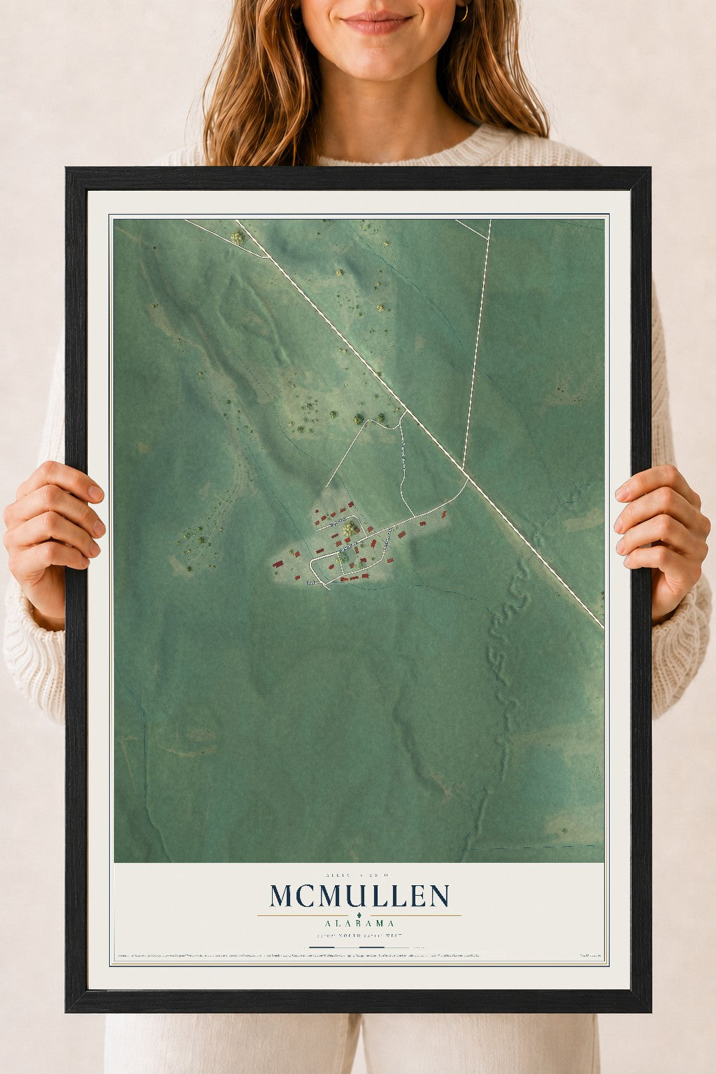 Map of McMullen, Alabama, 18 x 24 inch print in a black wood frame