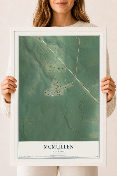 Map of McMullen, Alabama, 18 x 24 inch print in a white wood frame