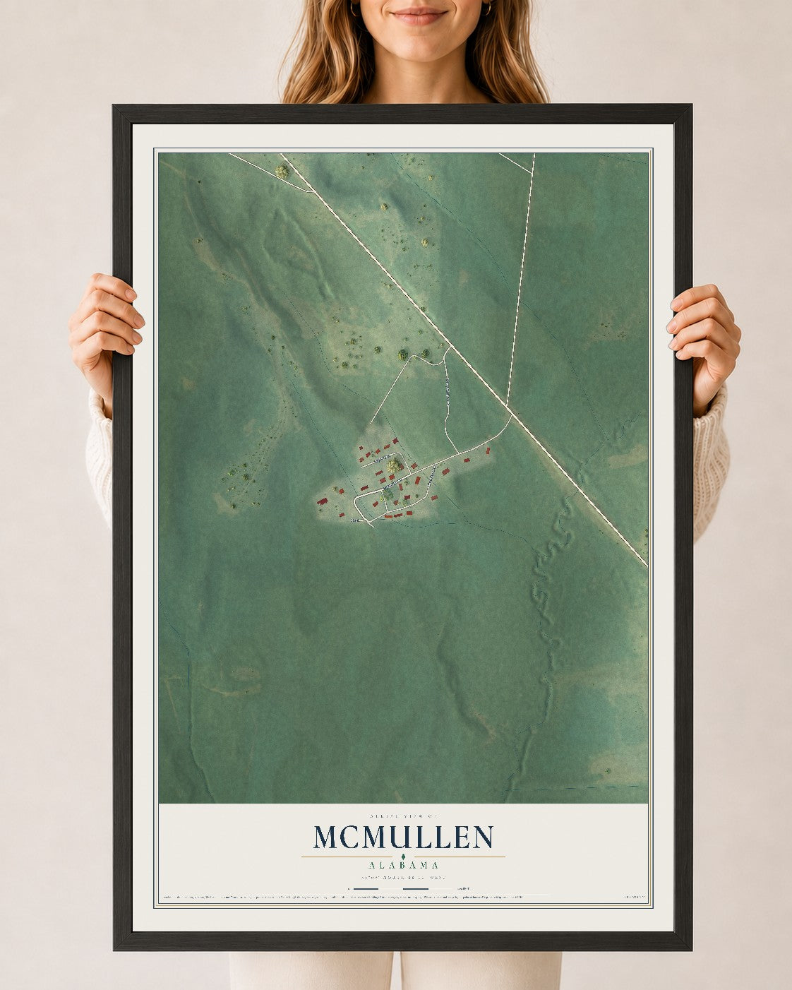Map of McMullen, Alabama, 24 x 36 inch print in a black wood frame