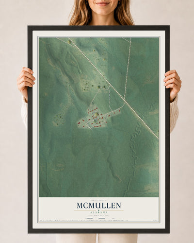 Map of McMullen, Alabama, 24 x 36 inch print in a black wood frame