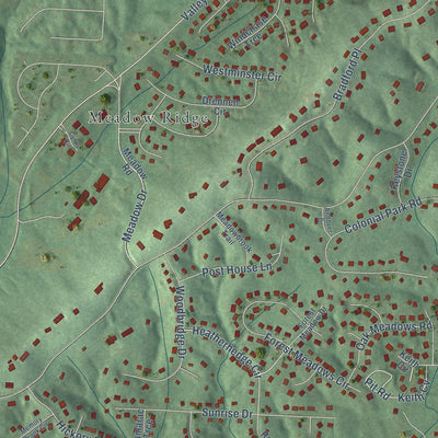 Second close-up of the map of Meadowbrook, Alabama print showing more streets and buildings