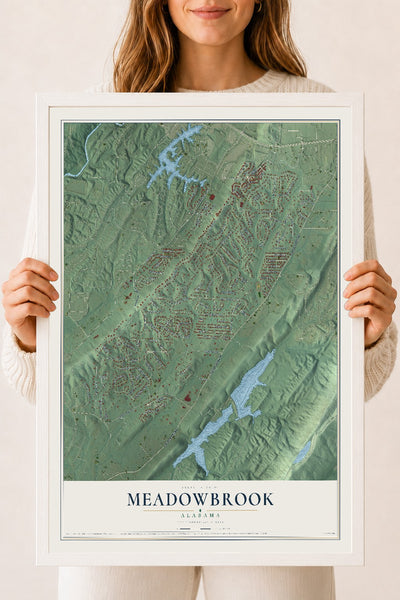 Map of Meadowbrook, Alabama, 18 x 24 inch print in a white wood frame