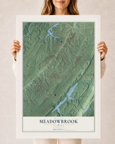 Map of Meadowbrook, Alabama, 24 x 36 inch print in a white wood frame