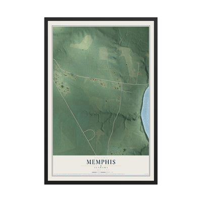 Map of Memphis, Alabama, 12 x 18 inch print in a black wood frame