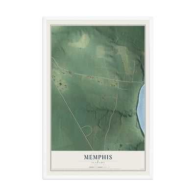 Map of Memphis, Alabama, 12 x 18 inch print in a white wood frame