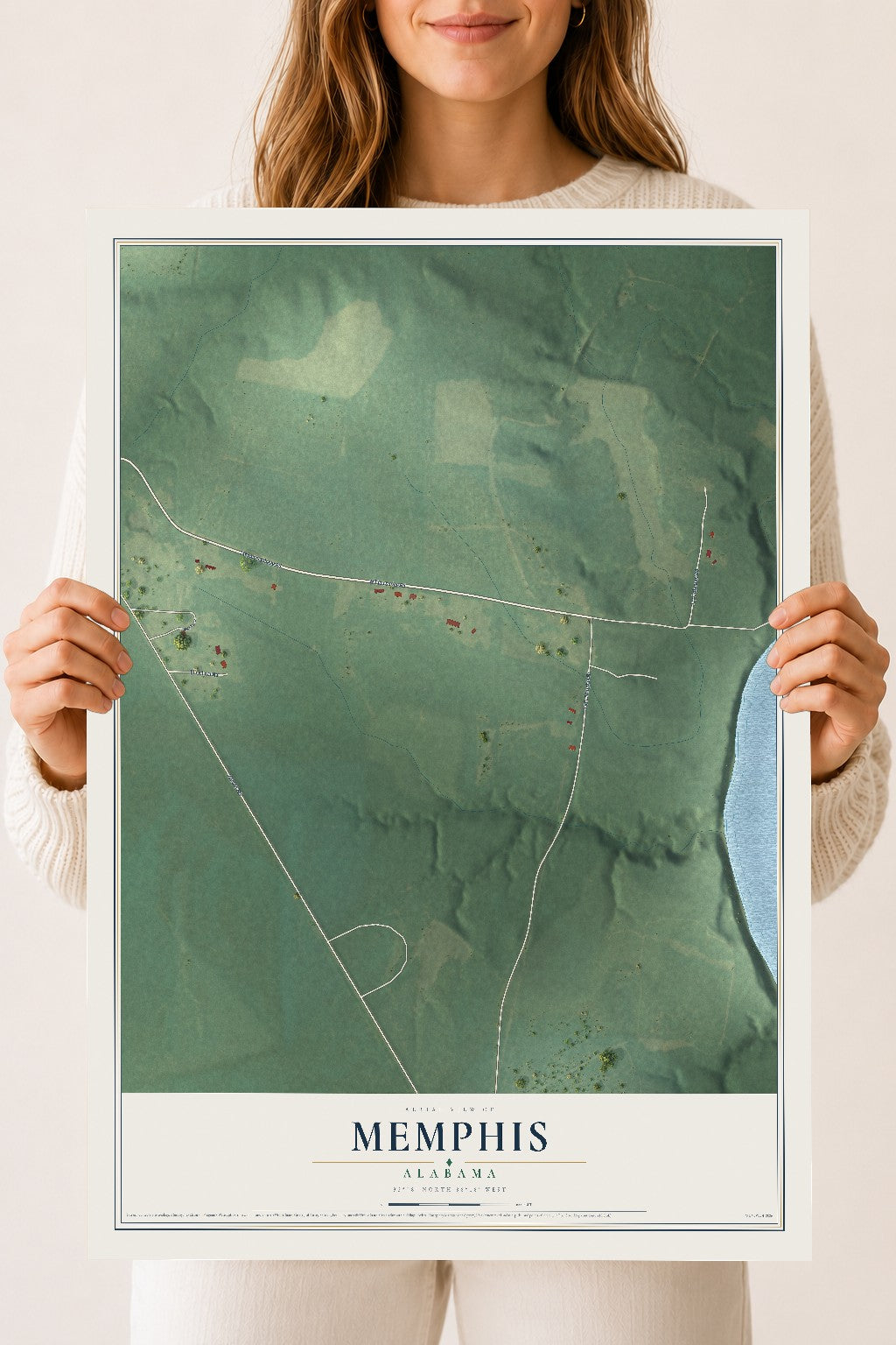 Map of Memphis, Alabama, 18 x 24 inch unframed archival matte print