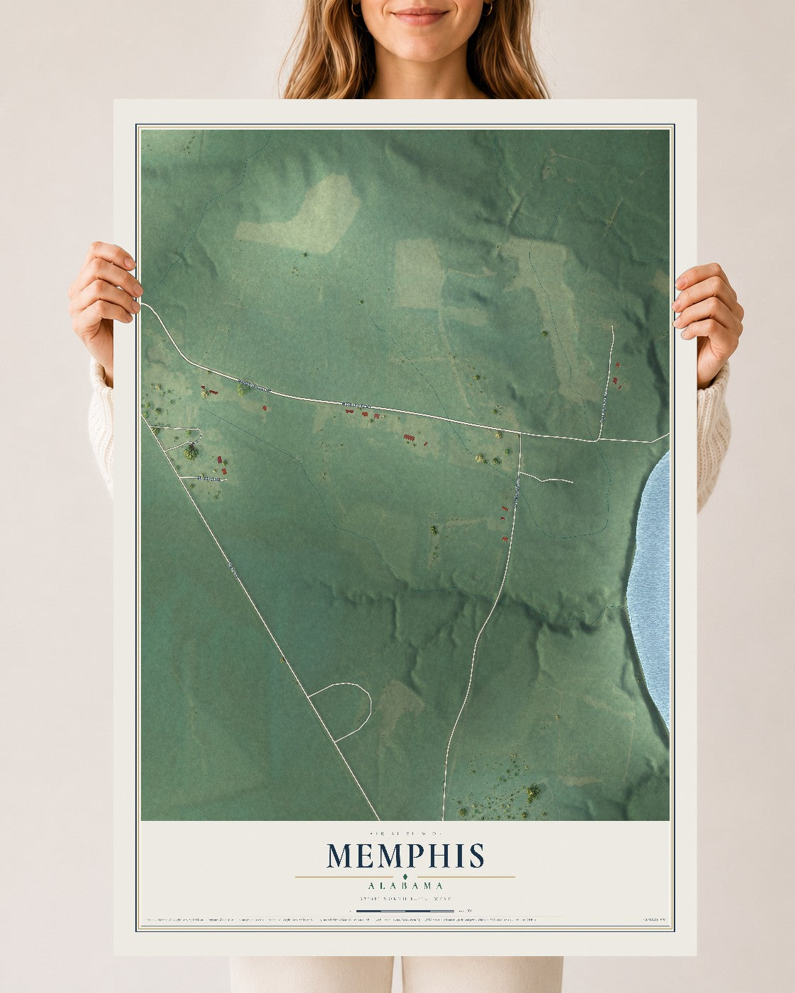 Map of Memphis, Alabama, 24 x 36 inch unframed archival matte print