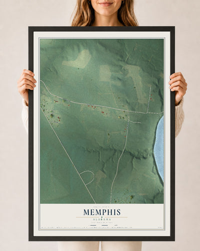 Map of Memphis, Alabama, 24 x 36 inch print in a black wood frame
