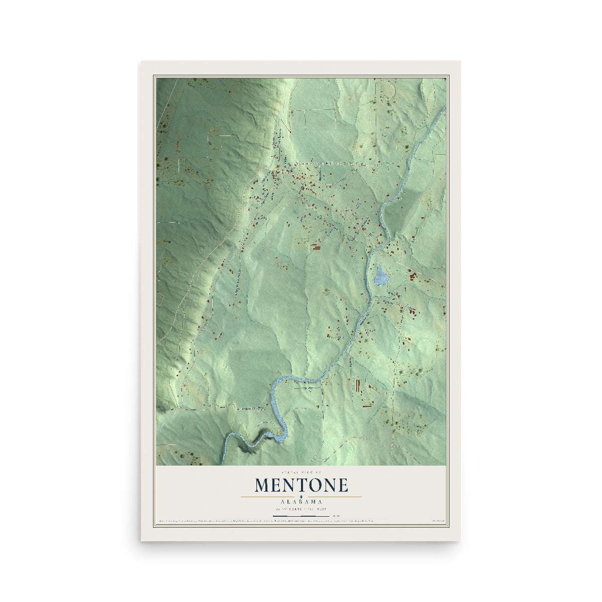 Map of Mentone, Alabama, 12 x 18 inch unframed archival matte print
