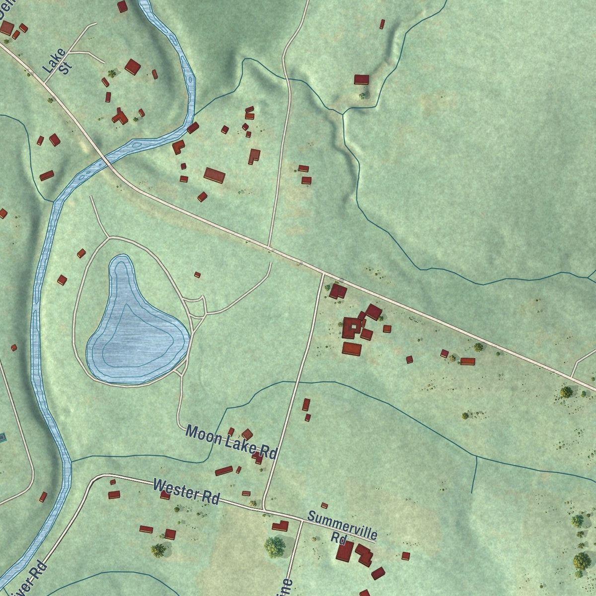 Second close-up of the map of Mentone, Alabama print showing more streets and buildings