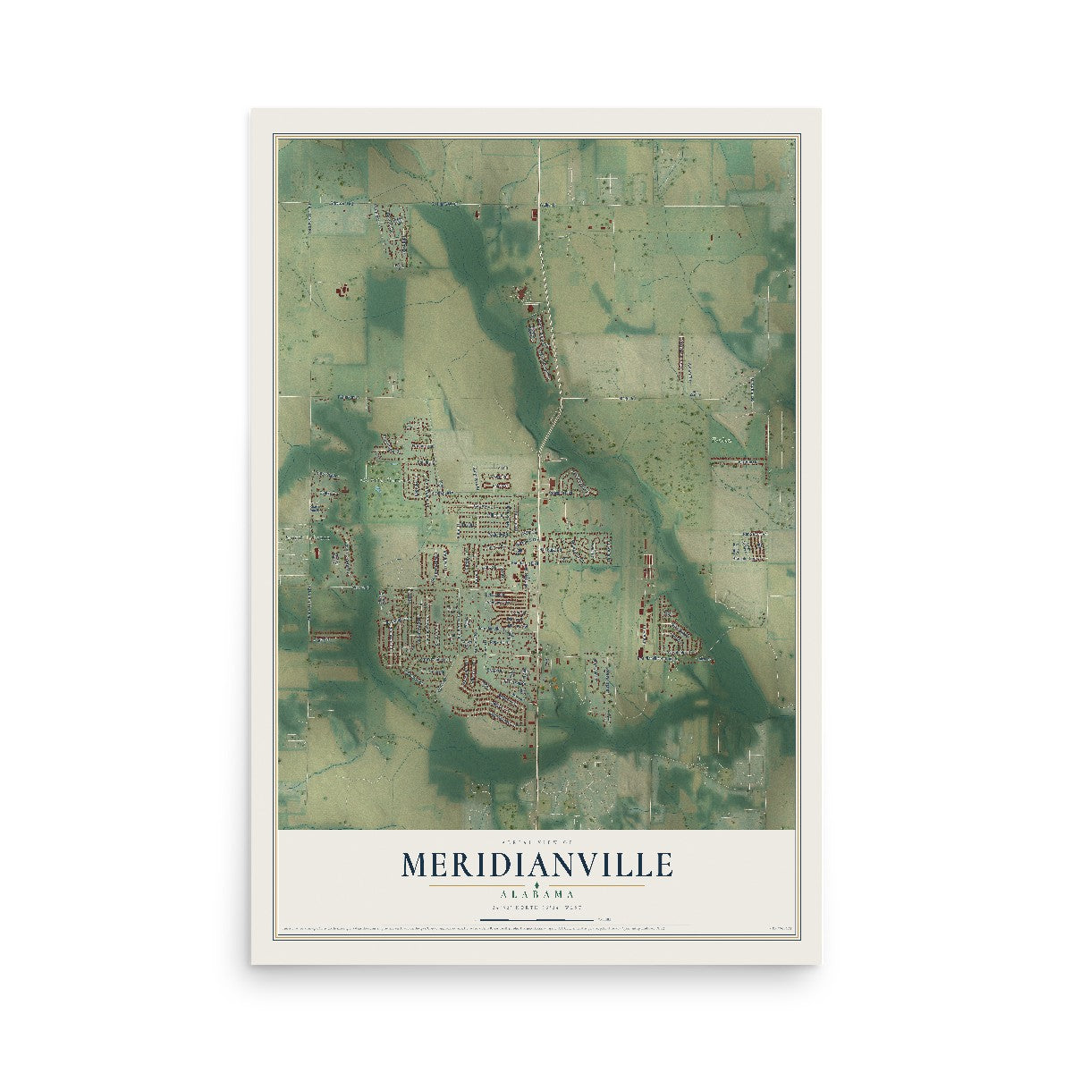 Map of Meridianville, Alabama, 12 x 18 inch unframed archival matte print