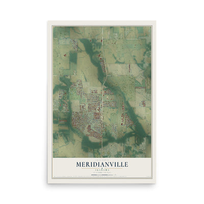 Map of Meridianville, Alabama, 12 x 18 inch unframed archival matte print