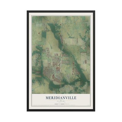 Map of Meridianville, Alabama, 12 x 18 inch print in a black wood frame