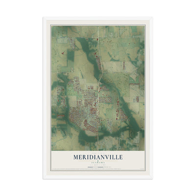Map of Meridianville, Alabama, 12 x 18 inch print in a white wood frame