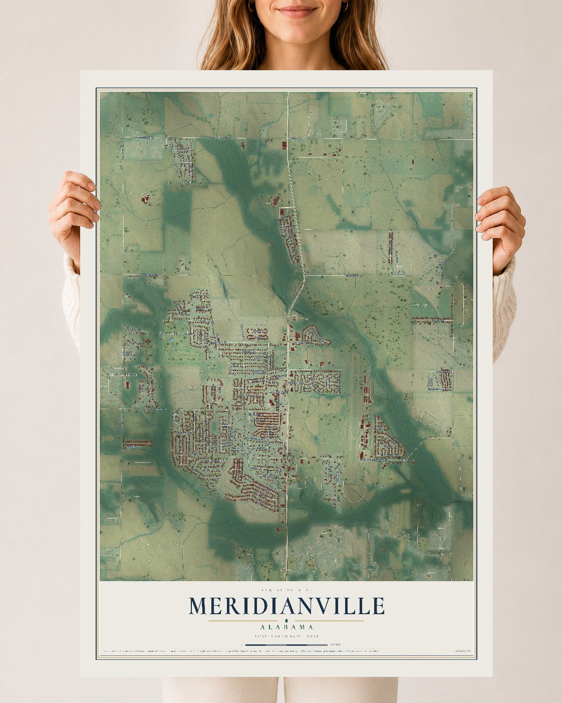 Map of Meridianville, Alabama, 24 x 36 inch unframed archival matte print