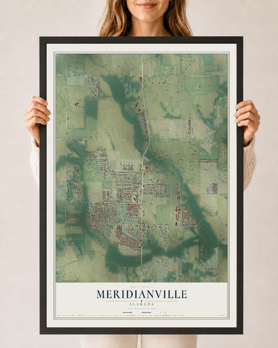 Map of Meridianville, Alabama, 24 x 36 inch print in a black wood frame