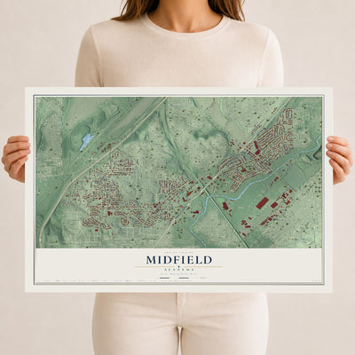 Map of Midfield, Alabama, 12 x 18 inch unframed archival matte print