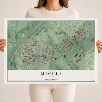 Map of Midfield, Alabama, 18 x 24 inch unframed archival matte print