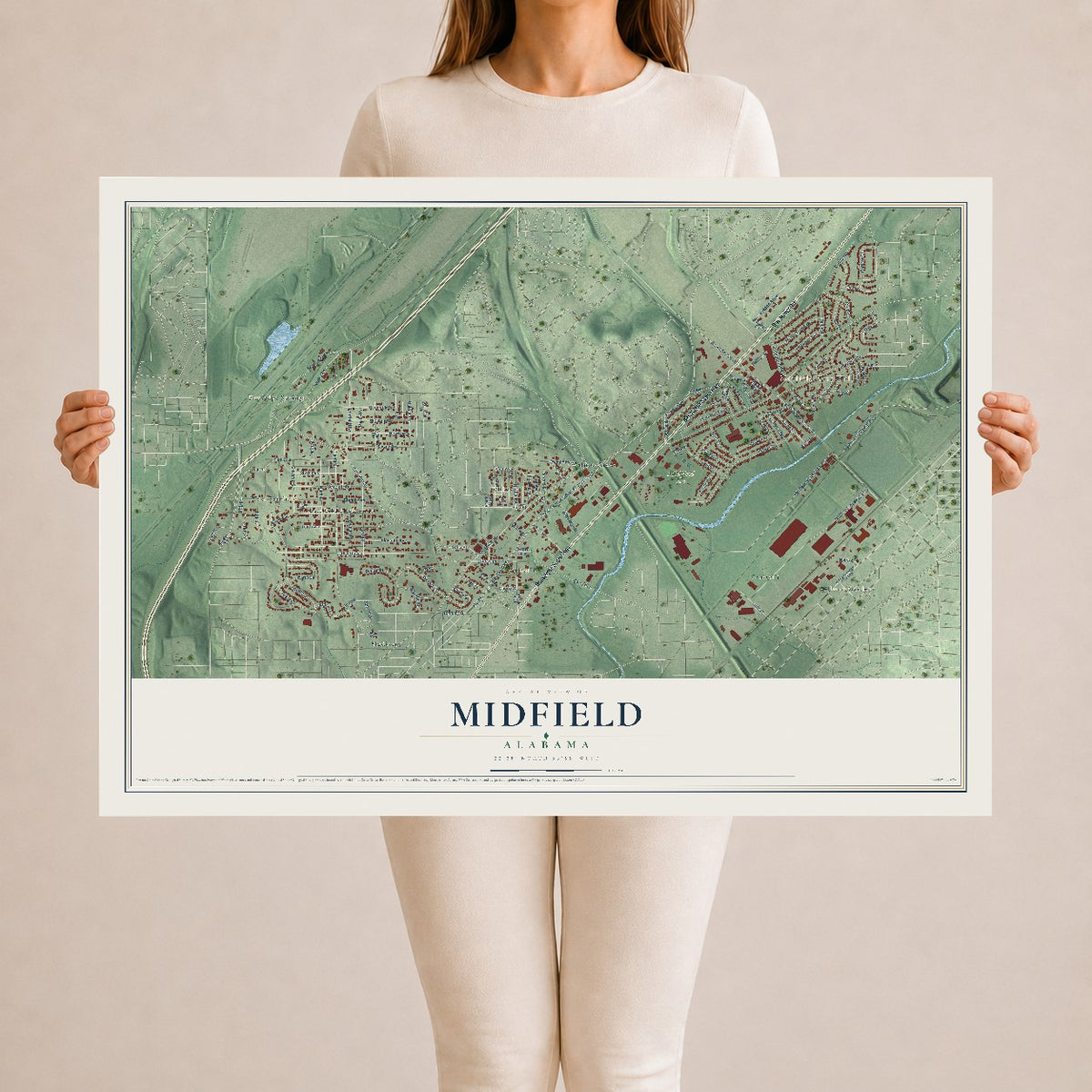 Map of Midfield, Alabama, 24 x 36 inch unframed archival matte print