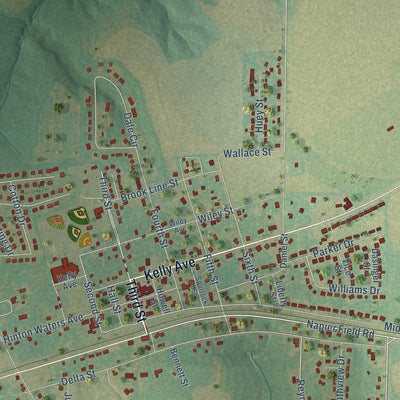 Close-up of the map of Midland City, Alabama print showing street and building detail