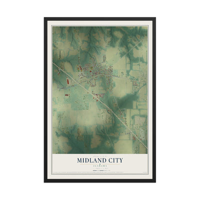 Map of Midland City, Alabama, 12 x 18 inch print in a black wood frame