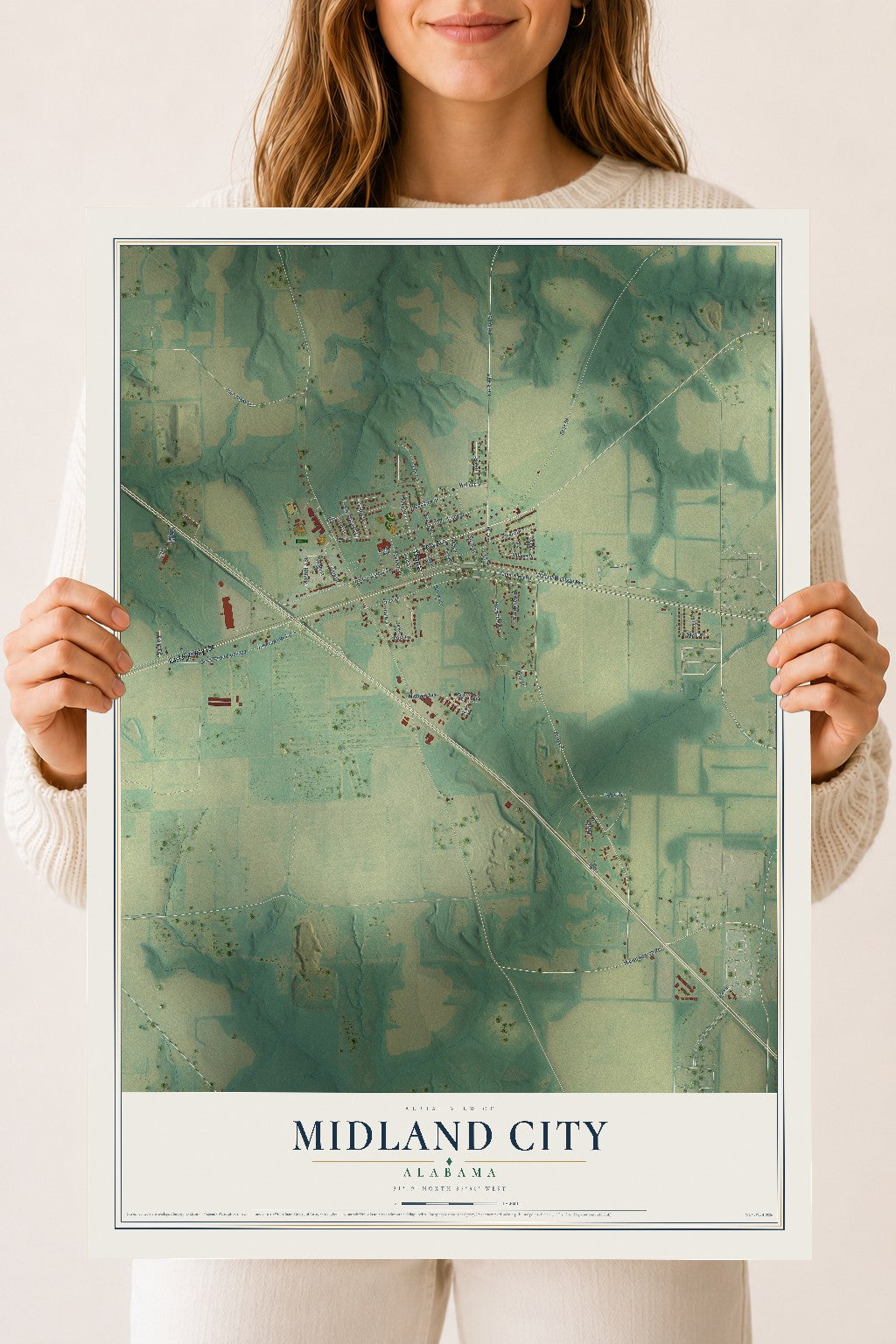 Map of Midland City, Alabama, 18 x 24 inch unframed archival matte print