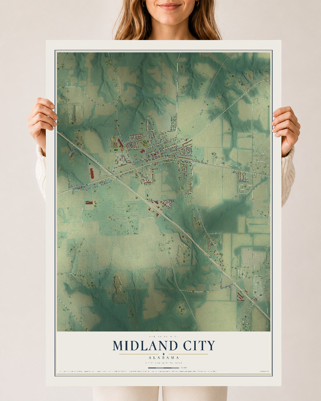 Map of Midland City, Alabama, 24 x 36 inch unframed archival matte print