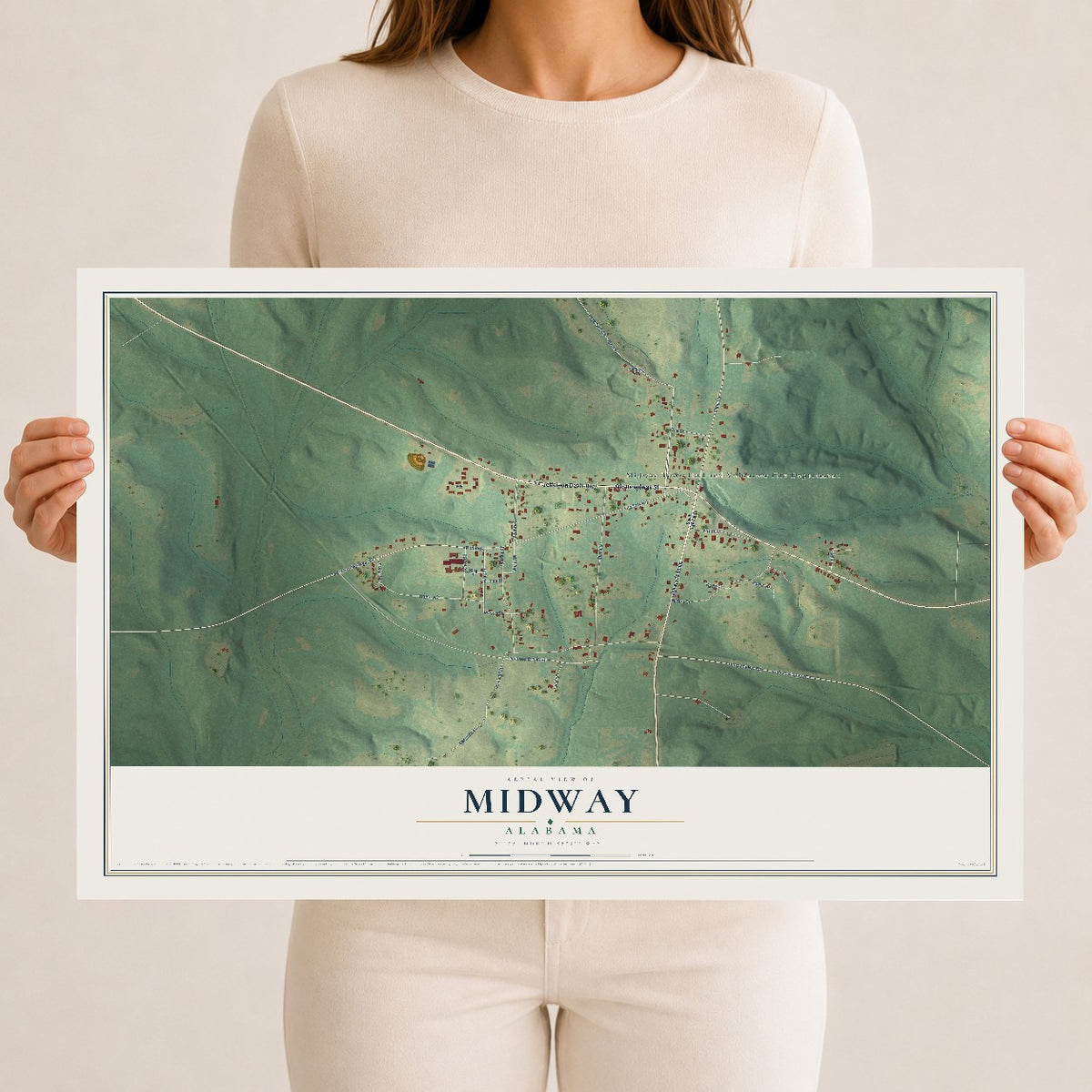 Map of Midway, Alabama, 12 x 18 inch unframed archival matte print