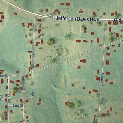 Close-up of the map of Midway, Alabama print showing street and building detail