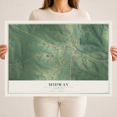 Map of Midway, Alabama, 18 x 24 inch unframed archival matte print