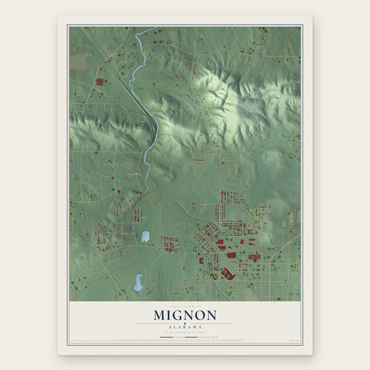Mignon, Alabama map print, the full design