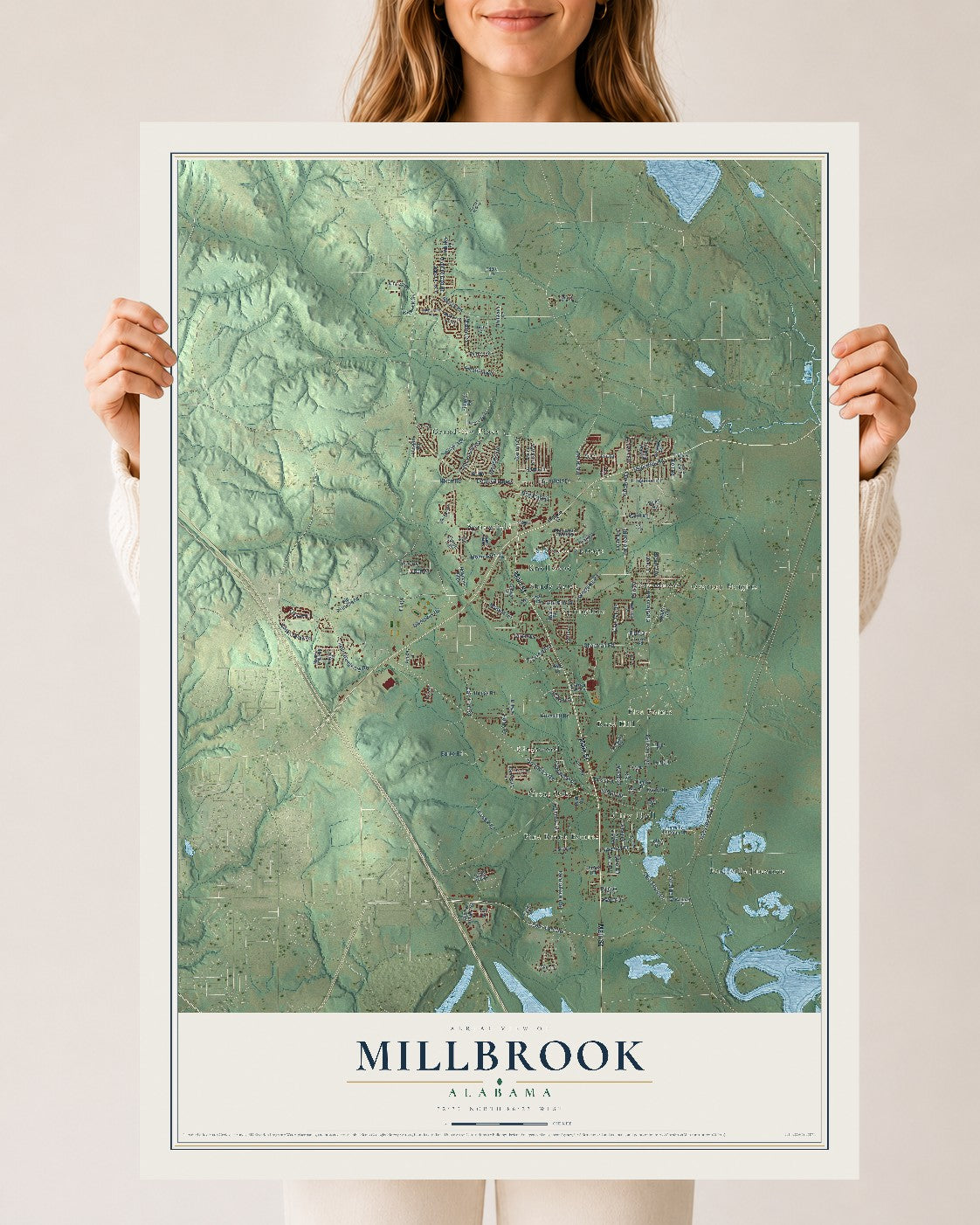 Map of Millbrook, Alabama, 24 x 36 inch unframed archival matte print