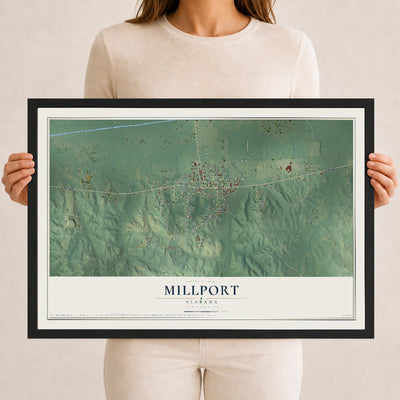 Map of Millport, Alabama, 12 x 18 inch print in a black wood frame