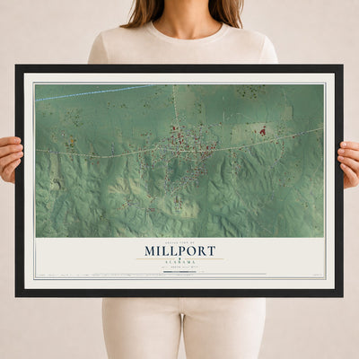 Map of Millport, Alabama, 18 x 24 inch print in a black wood frame
