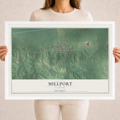 Map of Millport, Alabama, 18 x 24 inch print in a white wood frame